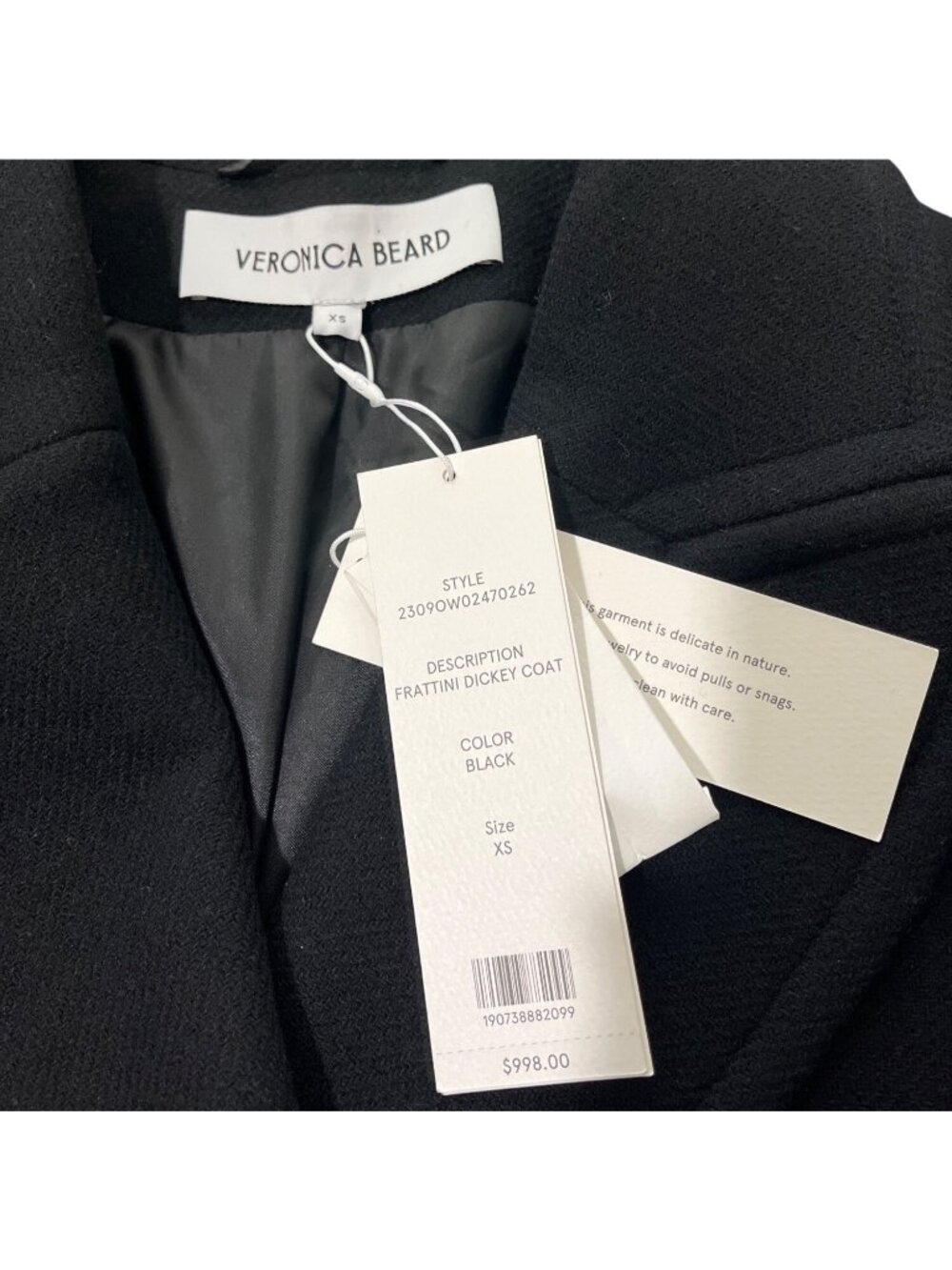 Veronica Beard Women XS Wool Coat Frattini Dickey Double-Breasted Black $998 NEW - Picture 5 of 12